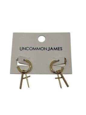 Uncommon James Gold Hoop Earrings with Cross Charms